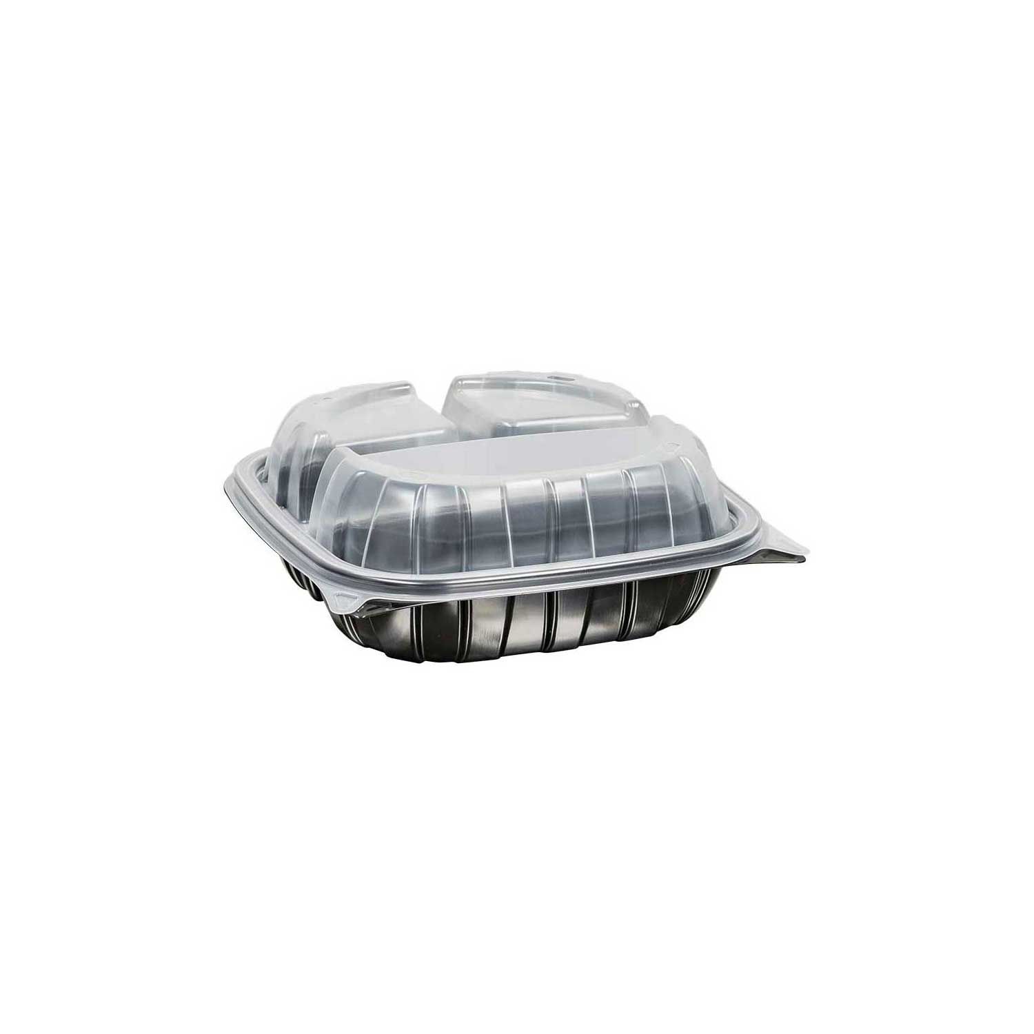 Inno-pak 8 Inch Rigid 1 Cell Clear Polypropylene Top Black Bottom Carry Out Microwave Hinged Container, 138 Per Case