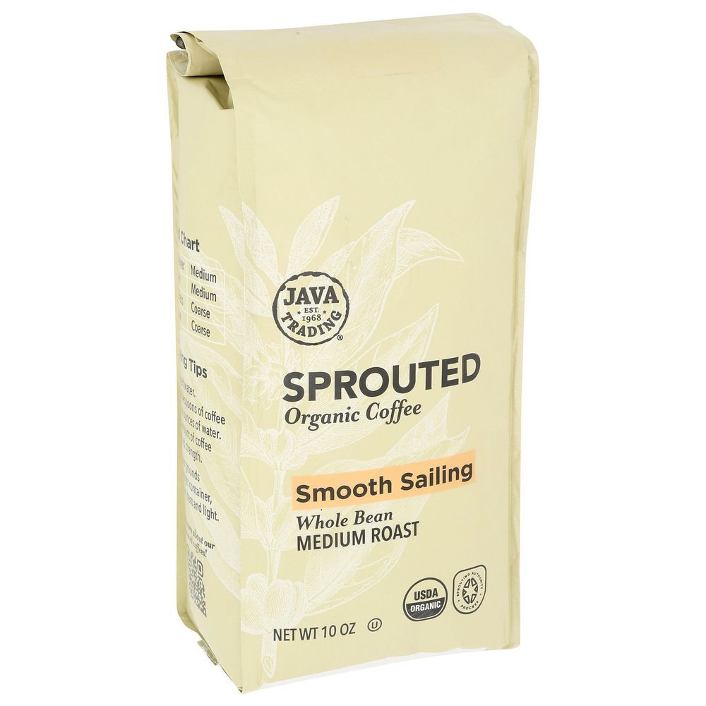 Java Trading Organic Sprouted Smooth Sailing Medium Roast Whole Bean Coffee, 10 Ounce -- 6 Per Case