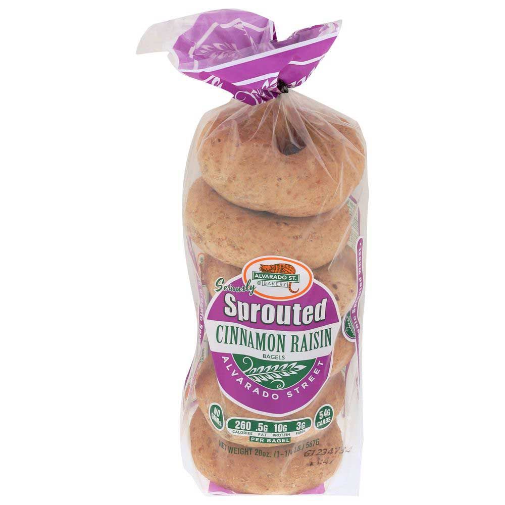 Alvarado Street Bakery Organic Sprouted Wheat Cinnamon Raisin Bagel, 20 Ounce -- 6 Per Case.