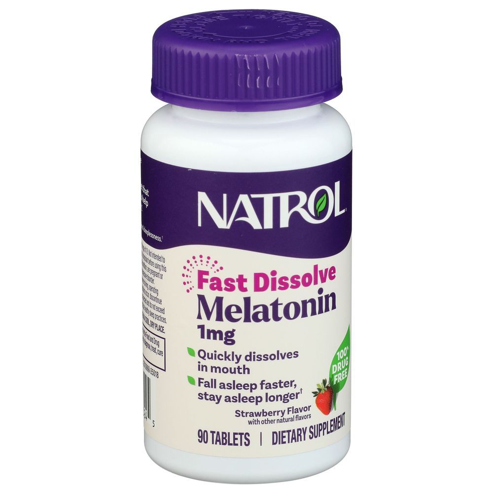 Natrol Strawberry Flavor 1mg Melatonin Sleep Fast Dissolve Tablets, 90 Count