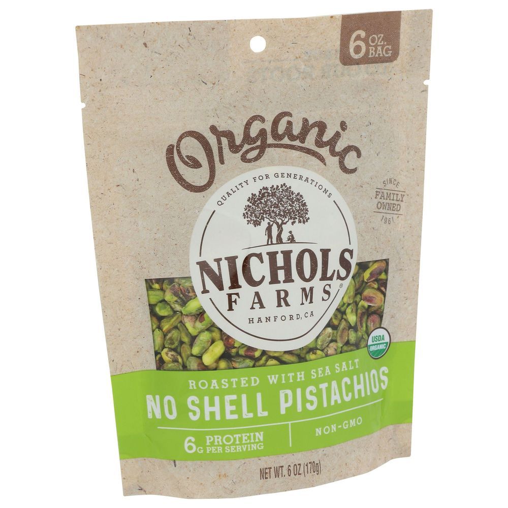 Nichols Farms Organic Roasted With Sea Salt No Shell Pistachios, 6 Ounce -- 15 Per Case