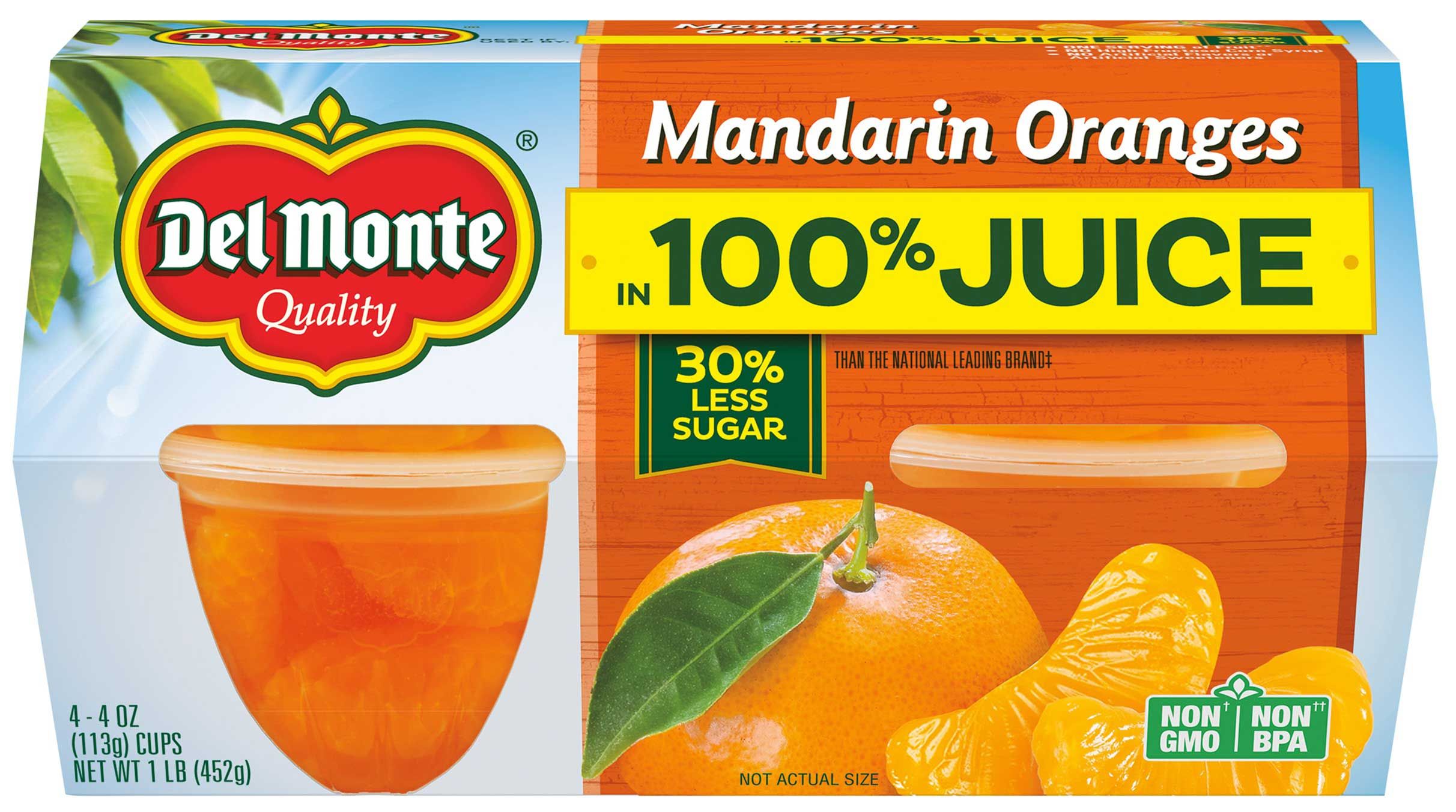 Del Monte Mandarin Oranges In 100 Percent Juice, 4 Count -- 6 Per Case