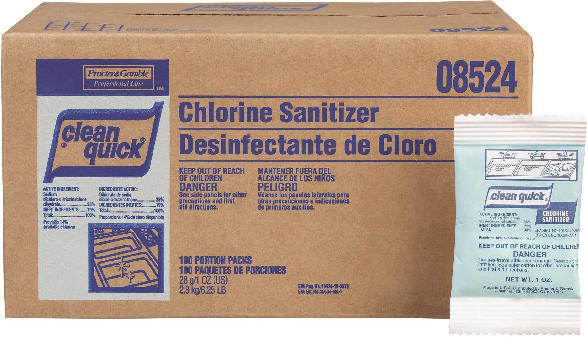 Clean Quick Chlorine Sanitizer Concentrate Powder, 1 Ounce Packet -- 100 Per Case
