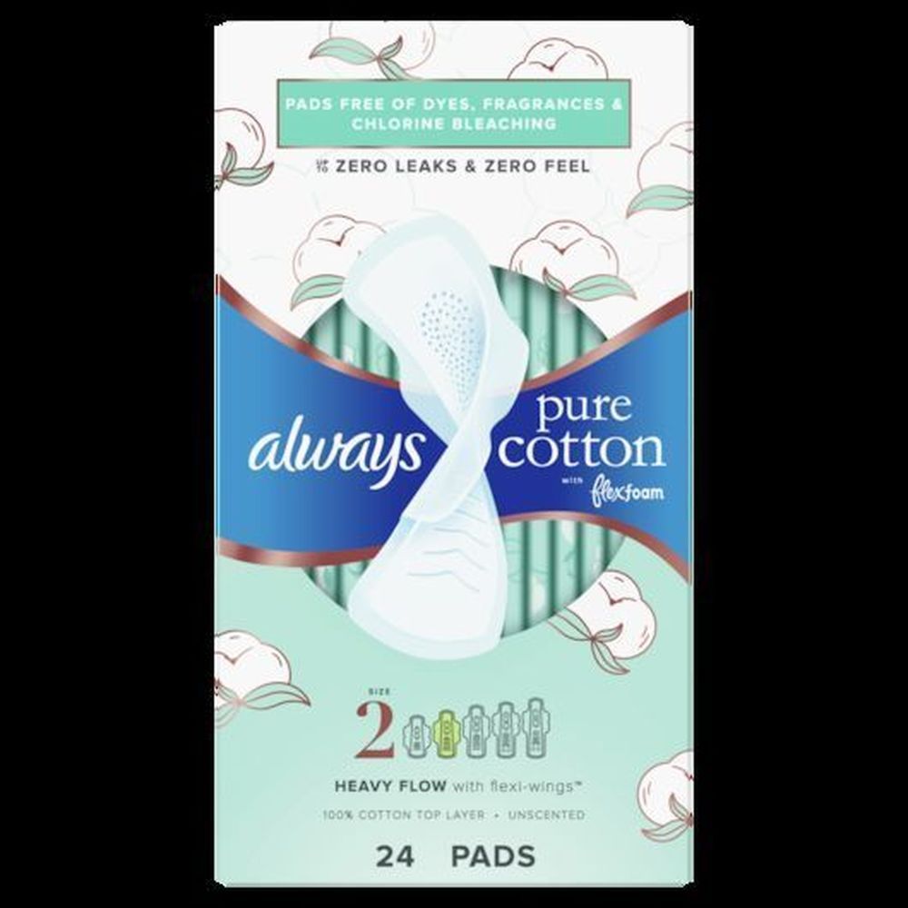 Always Long Wing Pure Cotton Pads, 24 Count -- 3 Per Case
