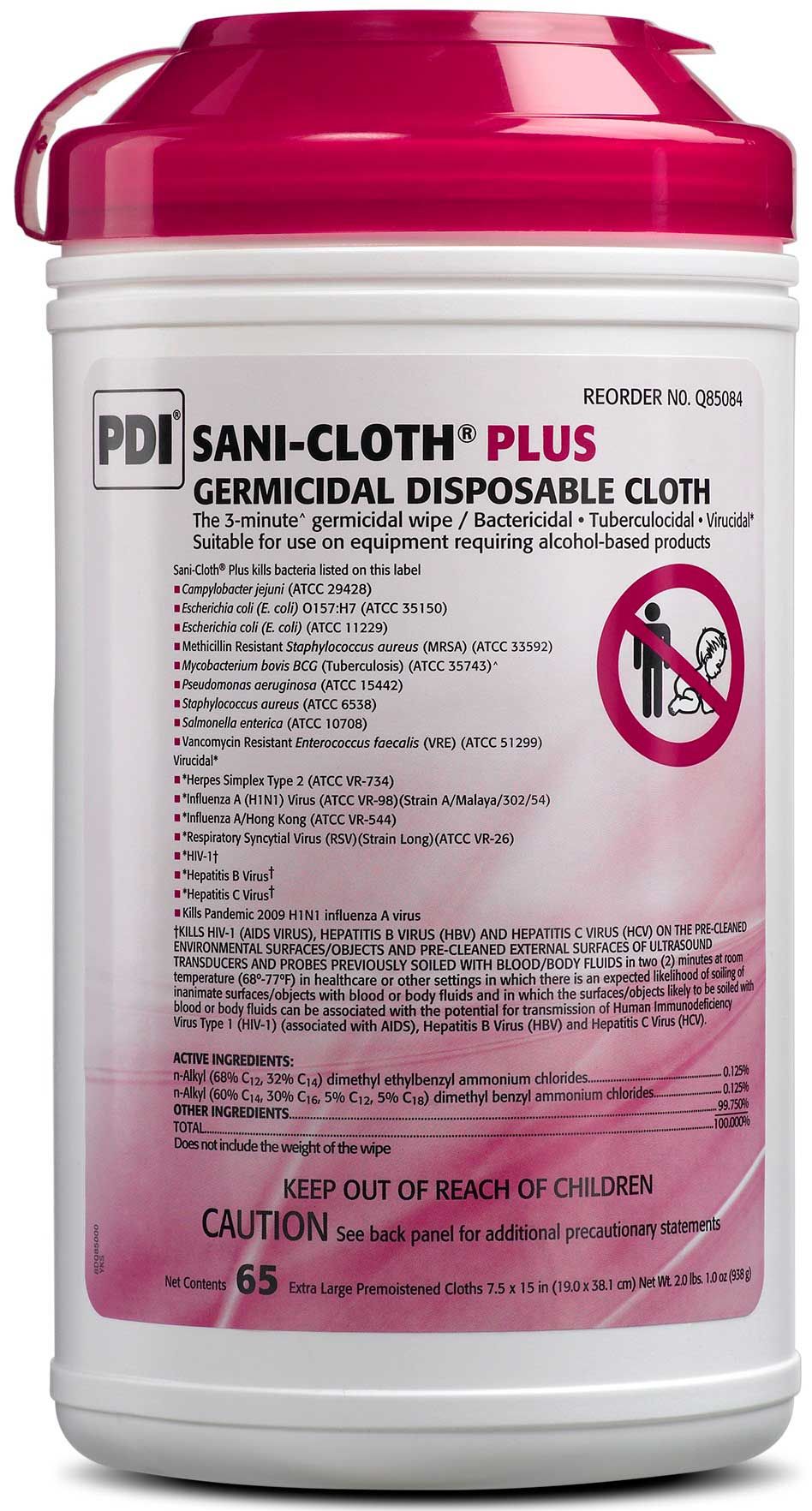 Sani Professional Sani Cloth Plus X Large Disinfectant Wipes, 65 Count -- 6 Per Case