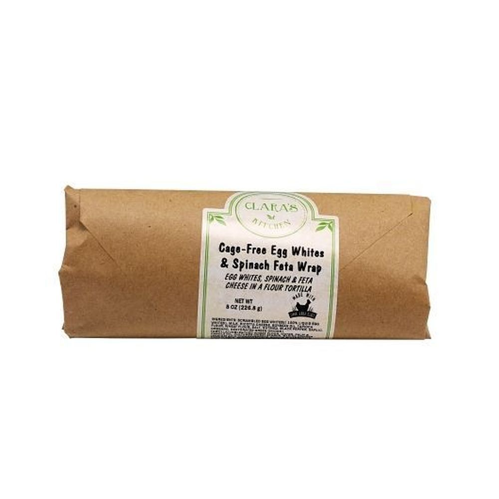 Claras Kitchen Individually Packaged Cage Free Egg White Spinach Feta Wrap, 12 Count