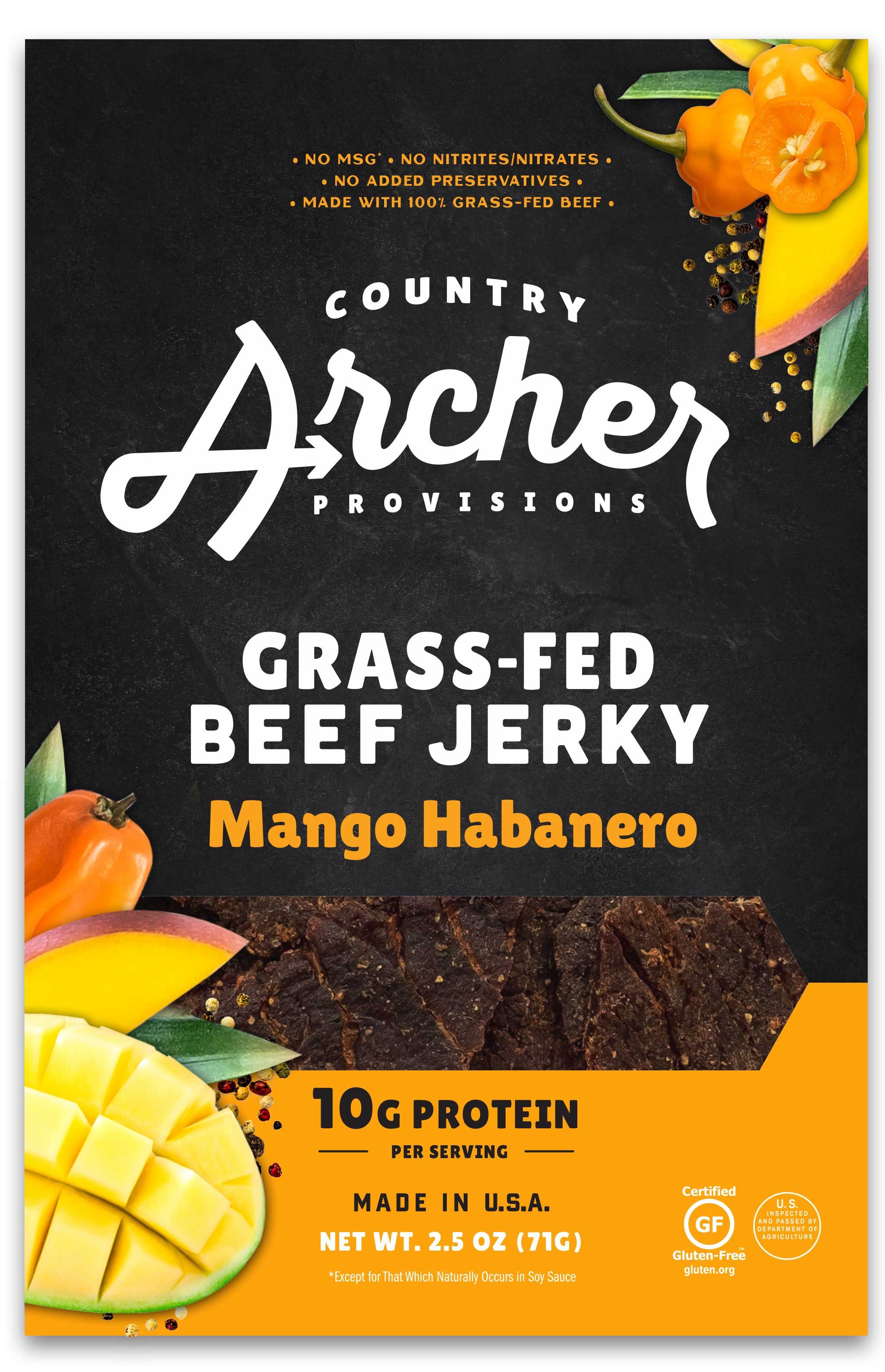 Archer Meat Snacks Mango Habanero Beef Jerky, 2.5 Ounce -- 12 Per Case.