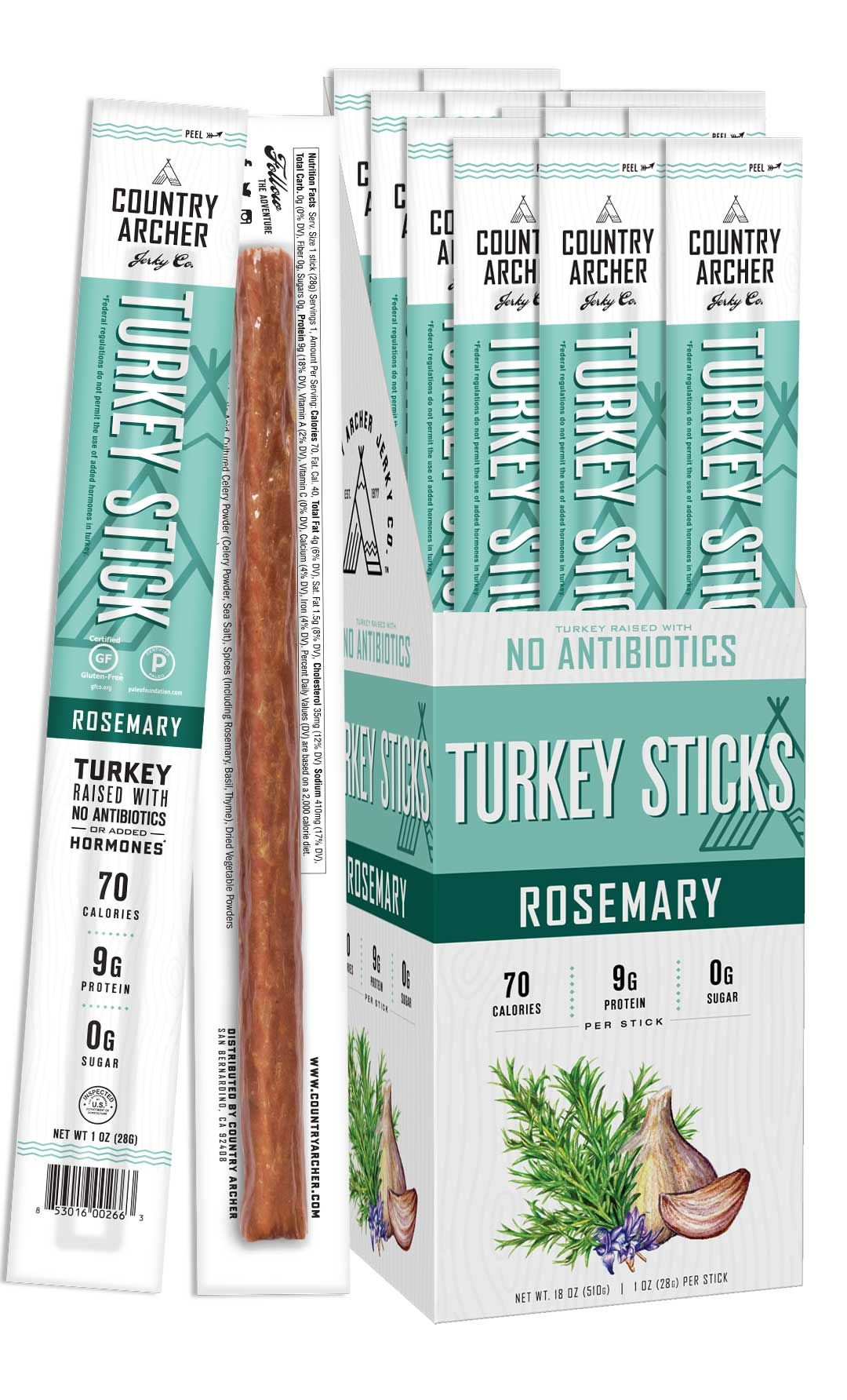 Archer Meat Snacks Rosemary Turkey Stick, 1 Ounce, 18 Count -- 6 Per Case