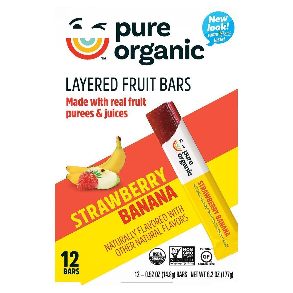 Pure Organic Strawberry Banana Layered Fruit Bar, 6.2 Ounce -- 9 Per Case