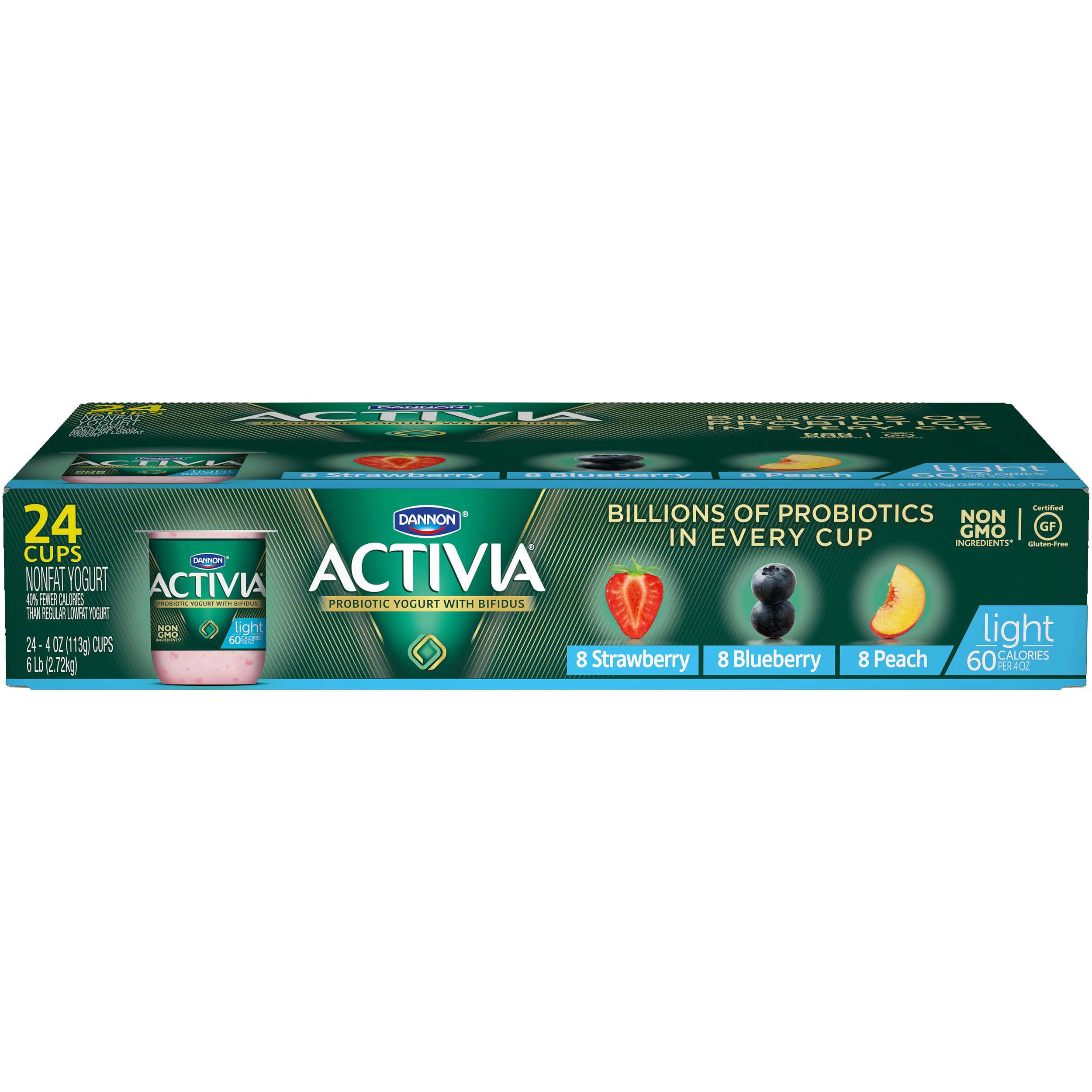 Activia 4 Ounce Light Strawberry Peach Blueberry Probiotic Yogurt, 24 Count