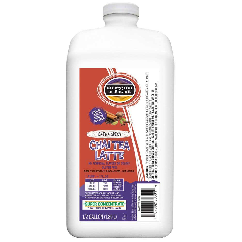 Oregon Chai Extra Spicy Chai Tea Latte Super Concentrate, 0.5 Gallon -- 4 Per Case