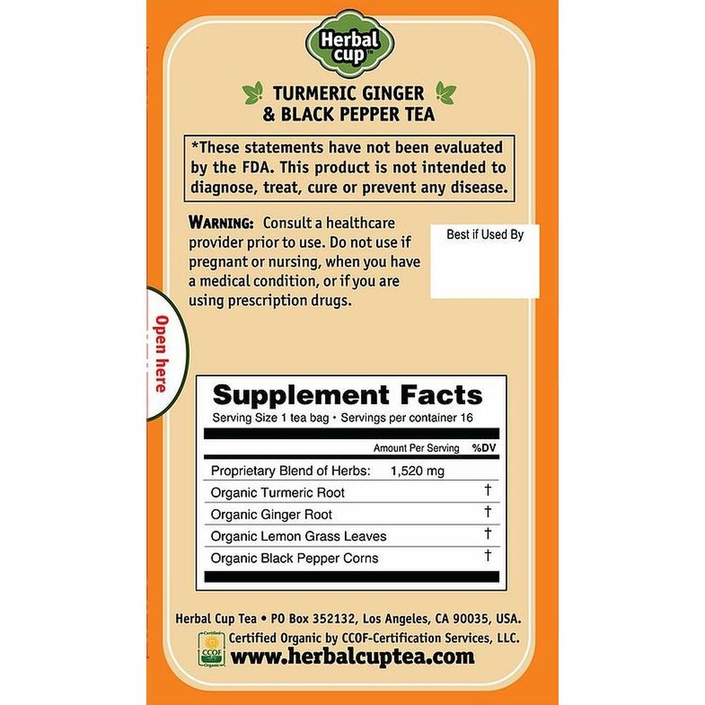Herbal Cup Turmeric Ginger And Black Pepper Tea, 16 Tea Bags -- 6 Per Case