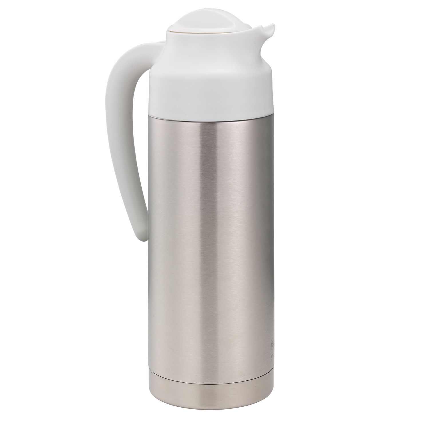 Service Ideas Steelvac Brushed Stainless And White Vacuum Insulated Creamer Carafe With Steel Base, 1 Liter