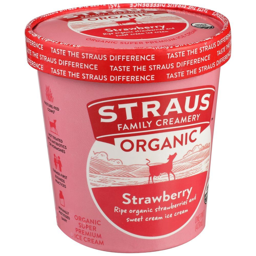 Straus Family Creamery, Super Premium Organic Ice Cream Strawberry -- 8 Per Case
