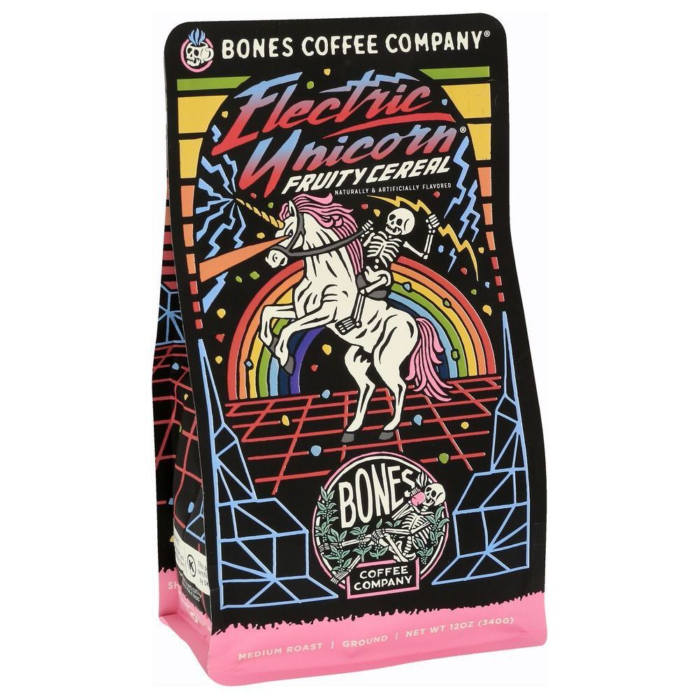 Bones Coffee Electric Unicorn Ground Coffee, 12 Ounce -- 12 Per Case