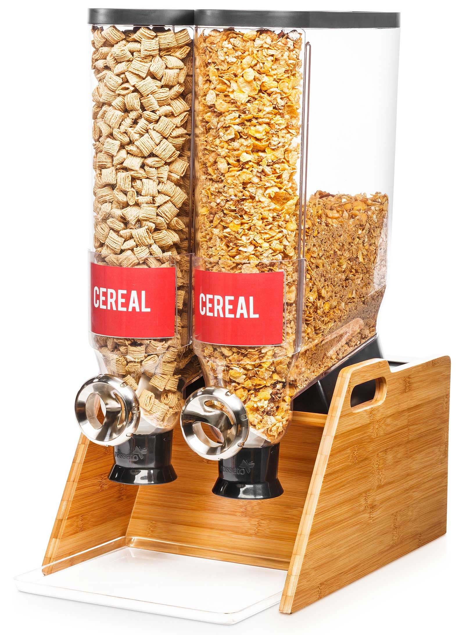 Rosseto Pro Bulk 2 Container Tabletop Dispenser With Bamboo Stand And Tray, 13 X 20.5 X 25.1 Inch