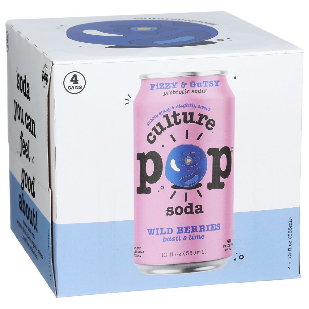 Culture Pop Soda Wild Berries Basil And Lime Probiotic Soda, 12 Fluid Ounce -- 24 Per Case