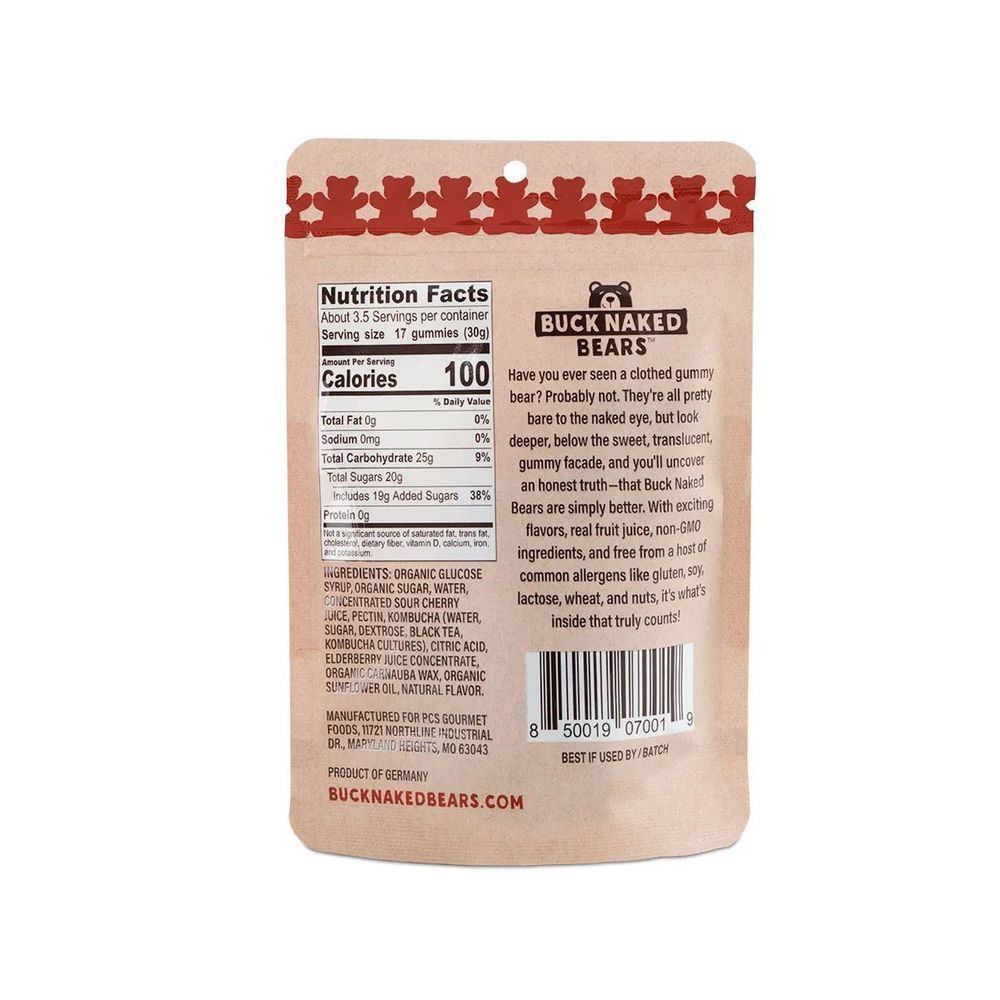 Buck Naked Bears Cherry Kombucha Gummy Bears, 3.5 Ounce -- 12 Per Case
