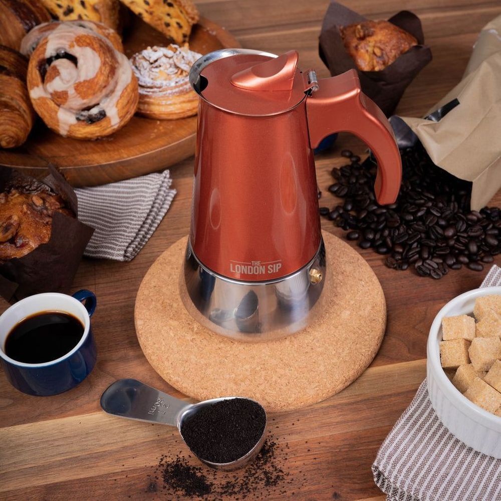 London Sip Stainless Steel Silver Stovetop 10 Cup Espresso Maker