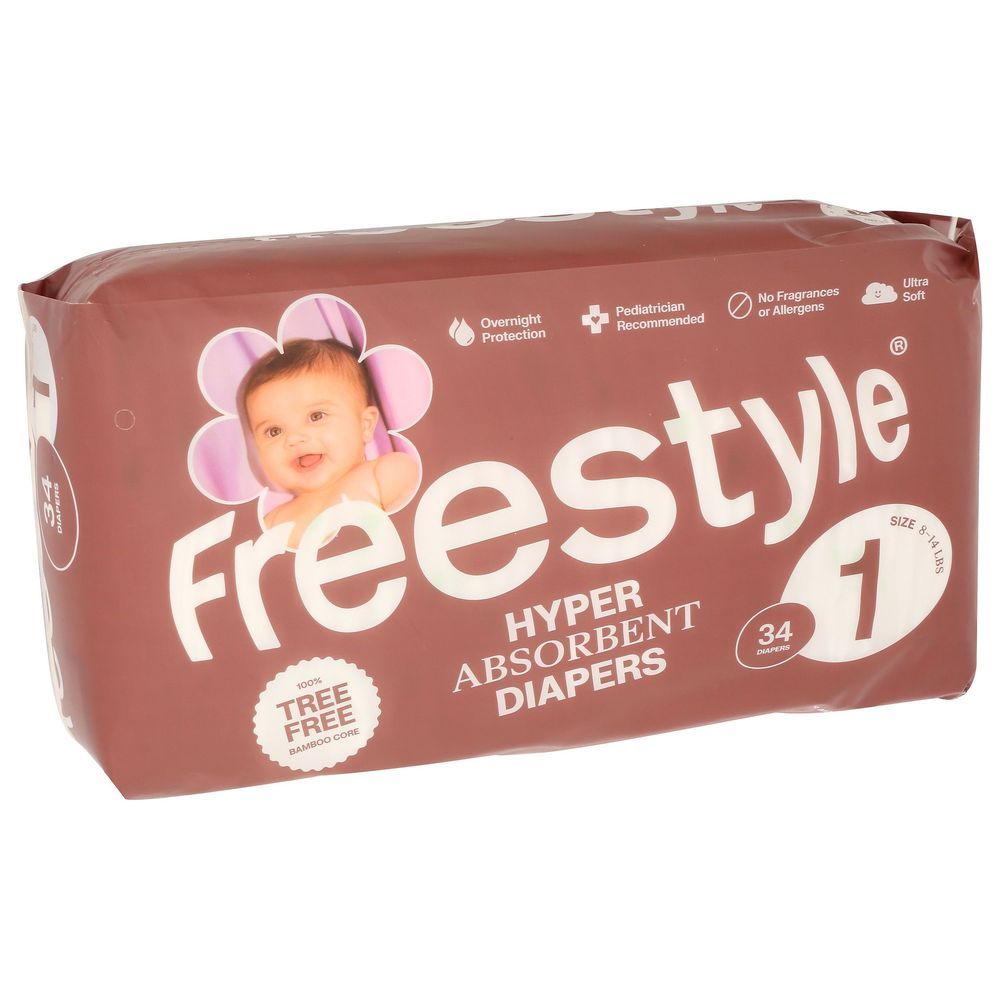 Freestyle Size 1 Hyper Absorbent Baby Diaper, 34 Count -- 6 Per Case