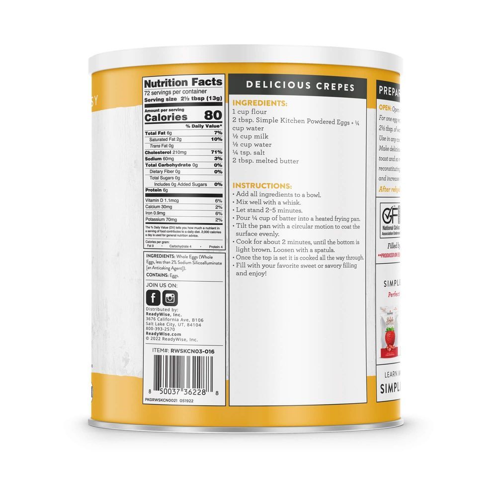 Simple Kitchen Powdered Eggs, 72 Servings -- 6 Per Case