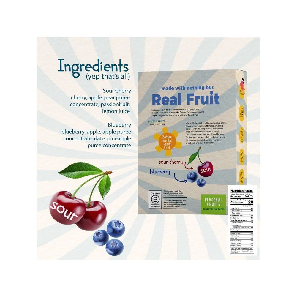 Peaceful Fruits Space Sour Cherry And Blueberry Fruit Stickers, 2.5 Ounce -- 12 Per Case
