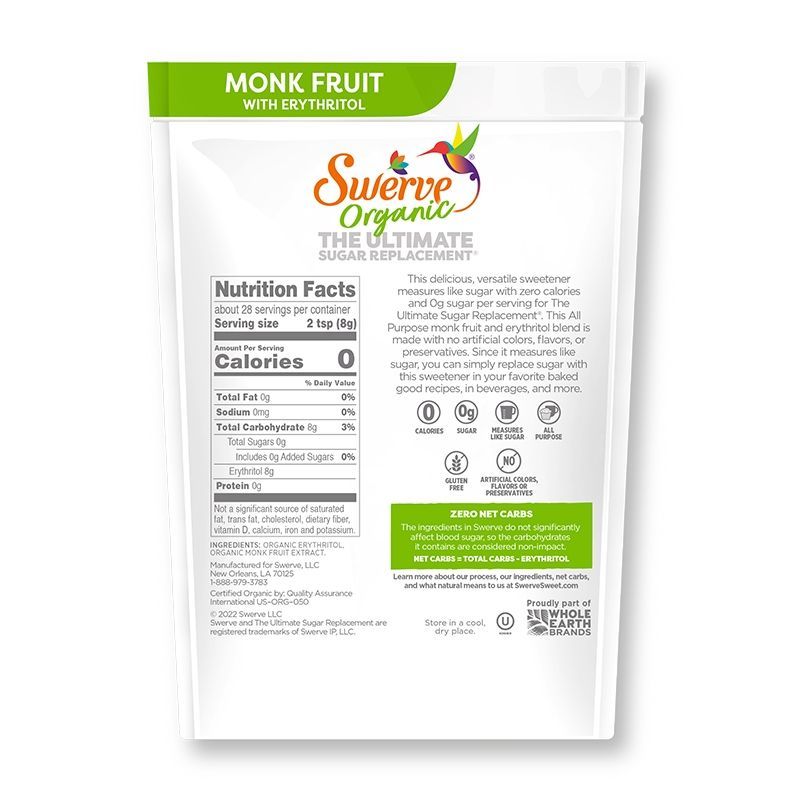 Swerve Organic All Purpose Monk Fruit And Erythritol Blend Sweetener, 8 Ounce -- 8 Per Case