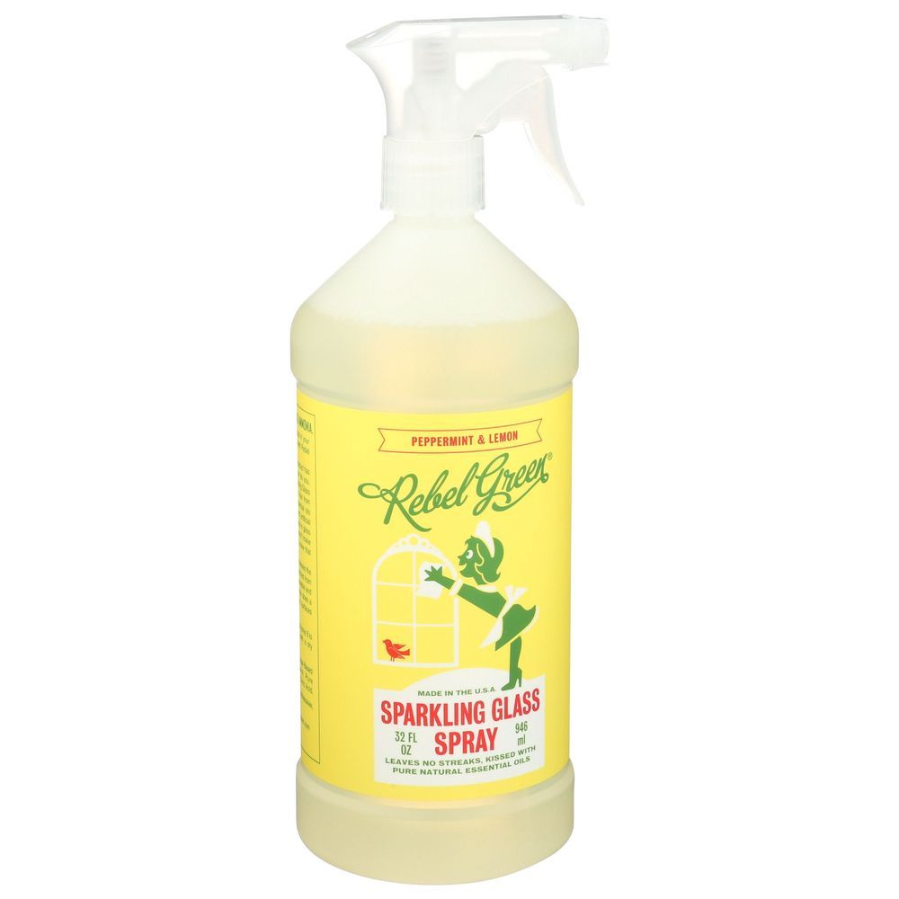 Rebel Green Peppermint And Lemon Sparkling Glass Cleaner, 32 Ounce -- 4 Per Case