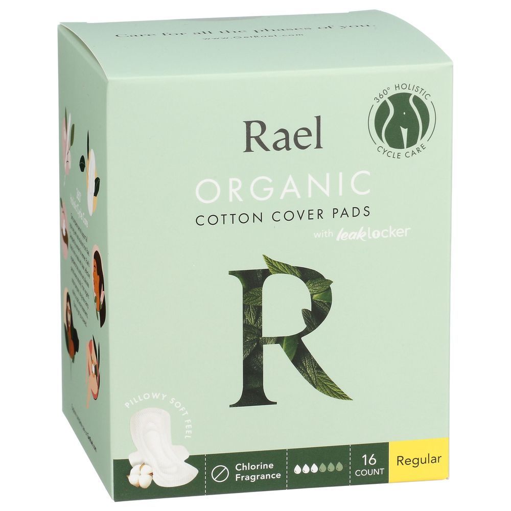 Rael Organic Regular Cotton Cover Pad, 16 Count