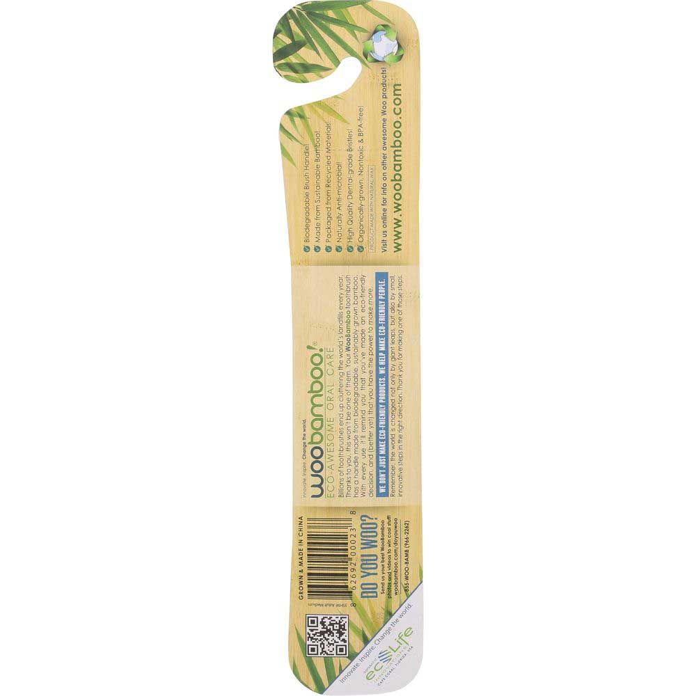 Woobamboo White Green Medium Adult Toothbrush -- 6 Per Case