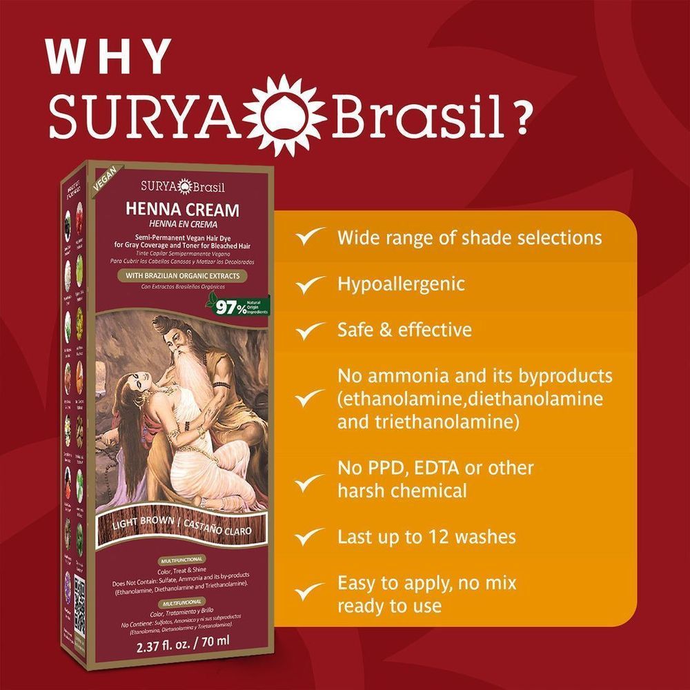 Surya Brasil Light Brown Henna Cream, 2.37 Ounce