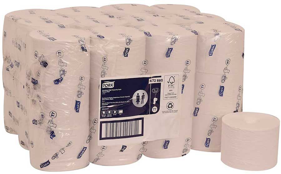Tork Advanced Recycled Paper 2-ply White High Capacity Coreless Bath Tissue Roll, 1000 Sheets Per Roll -- 36 Per Case