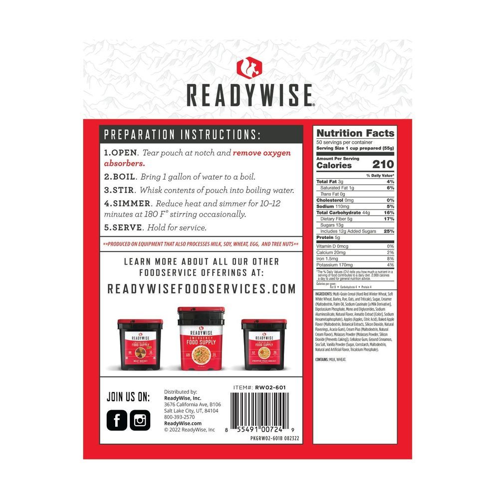 Readywise Apple Cinnamon Cereal, 50 Servings -- 4 Per Case