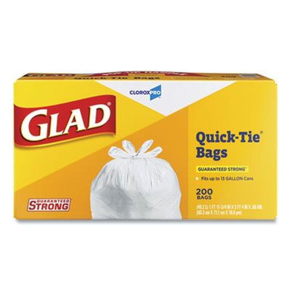 Glad White 0.66 Mil Tall Kitchen Quick-tie Bag, 13 Gallon Capacity -- 200 Per Box