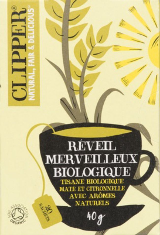 Clipper Tisane Bio Maté Et Citronnelle Rise And Shine, 40 G -- 6 Par Boîte