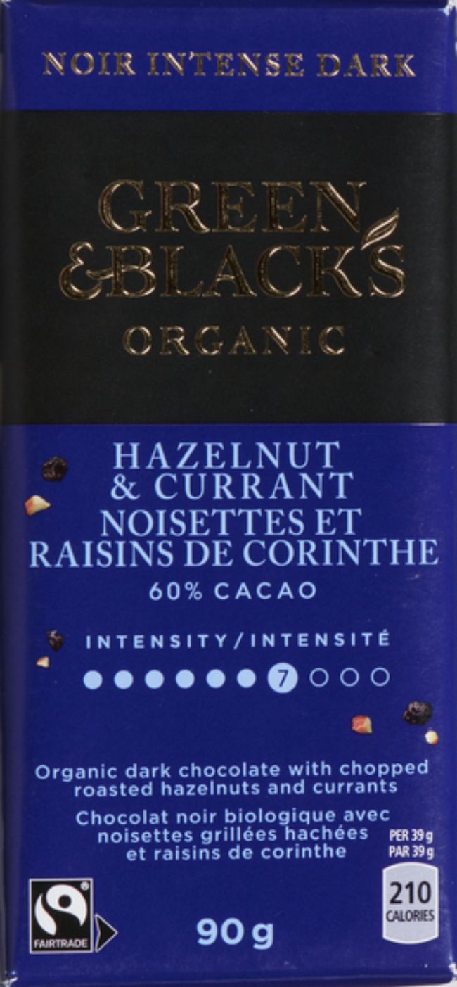 Green And Blacks Chocolat Noir Biologique À 60 % De Cacao, Noisettes Et Groseilles, 90 G -- 10 Par Boîte