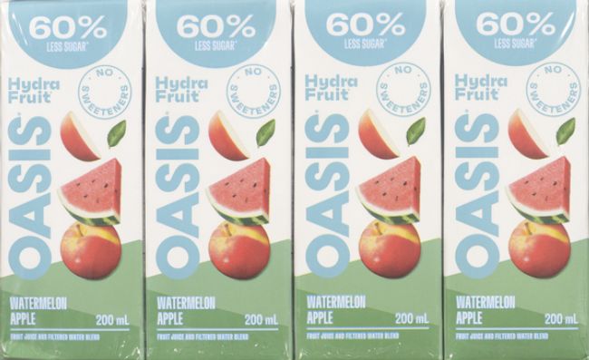 Oasis Hydrafruit Watermelon Apple Juice, 200 Ml -- 32 Per Case