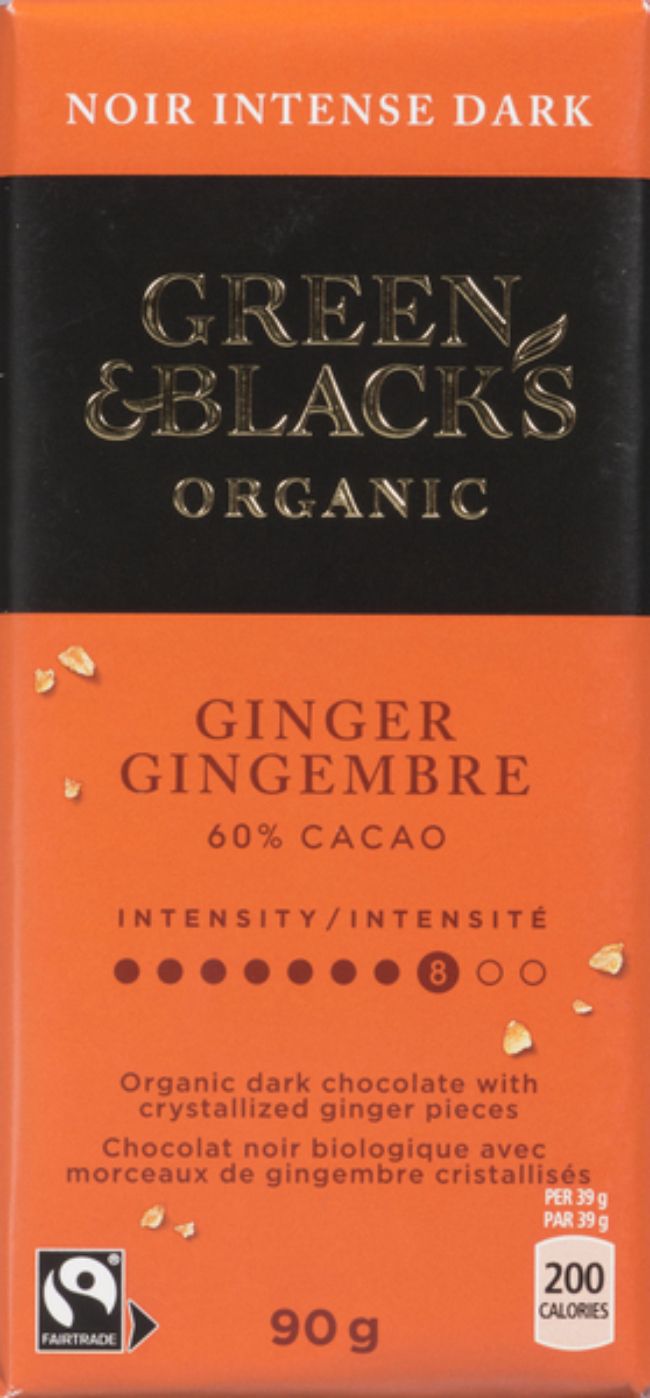 Green And Blacks Chocolat Noir Au Gingembre Cristallisé, 90 G -- 10 Par Boîte
