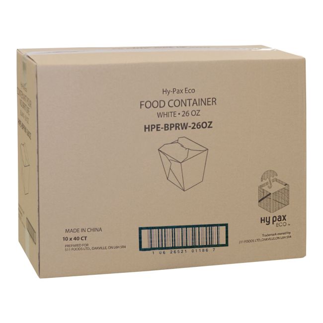 Hy Pax Contenant Alimentaire En Papier Blanc Écologique, Capacité De 26 Oz -- 400 Par Boîte