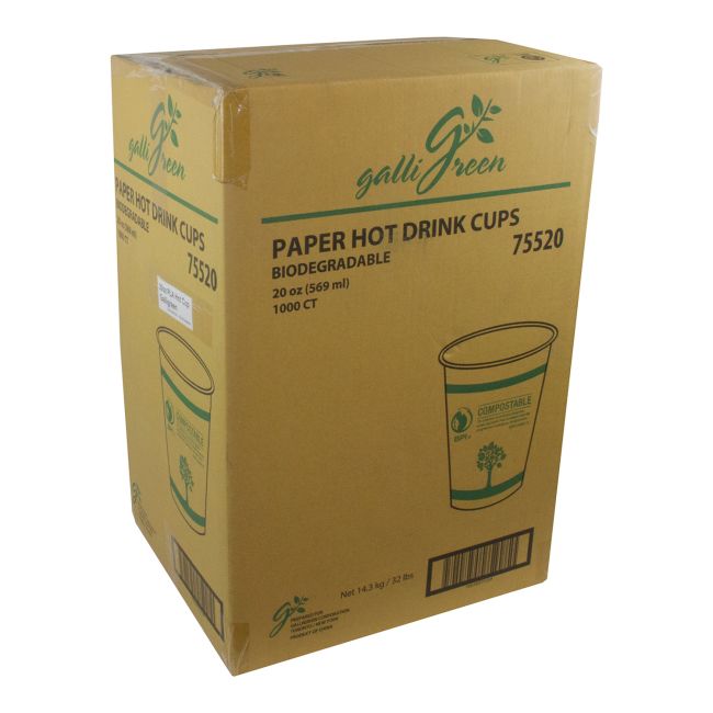 Galligreen Green Tree Compostable Paper Cup, 20 Oz Capacity -- 1000 Per Case
