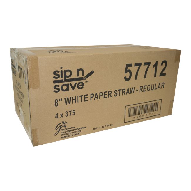 Sip N' Save White Milkshake Paper Straw, 8 In Diameter -- 1500 Per Case