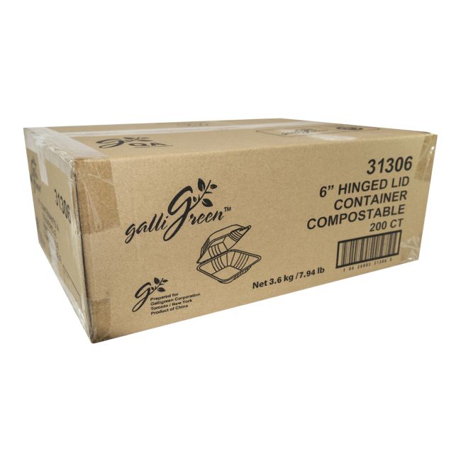 Galligreen Sugarcane Square Hinged-lid Container, 6 In -- 200 Per Case