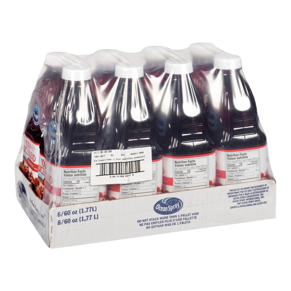Ocean Spray 100 Percent Cranberry Juice Blend, 1.77 L -- 8 Per Case
