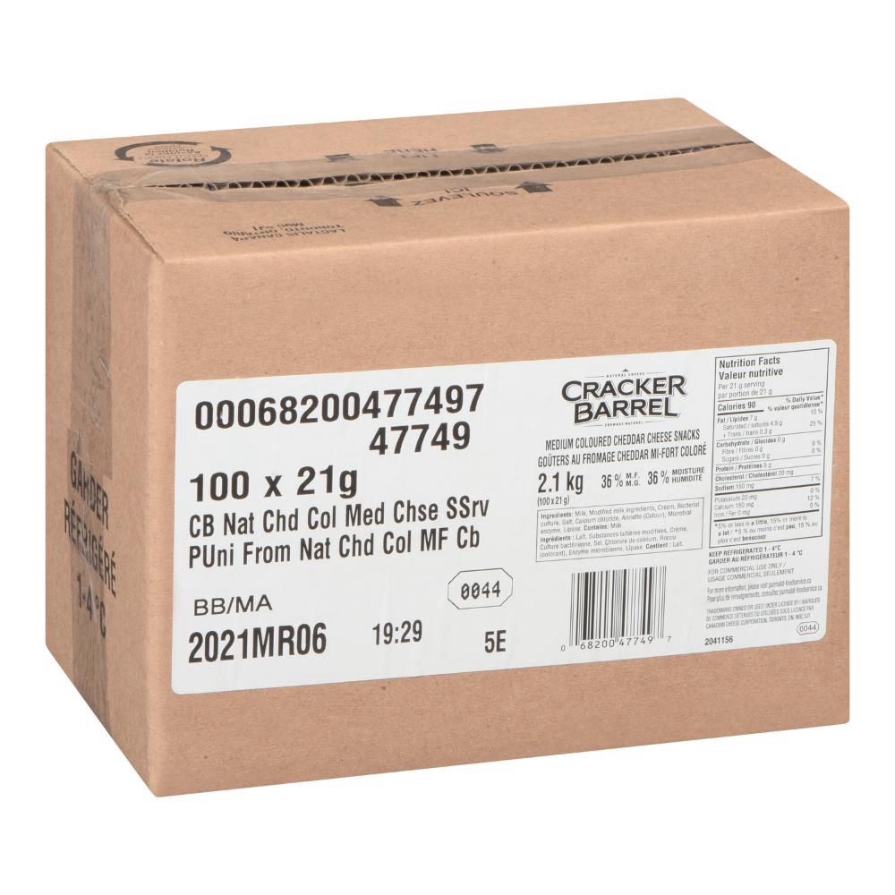Cracker Barrel Fromage Cheddar Moyen, 21 G -- 100 Par Caisse