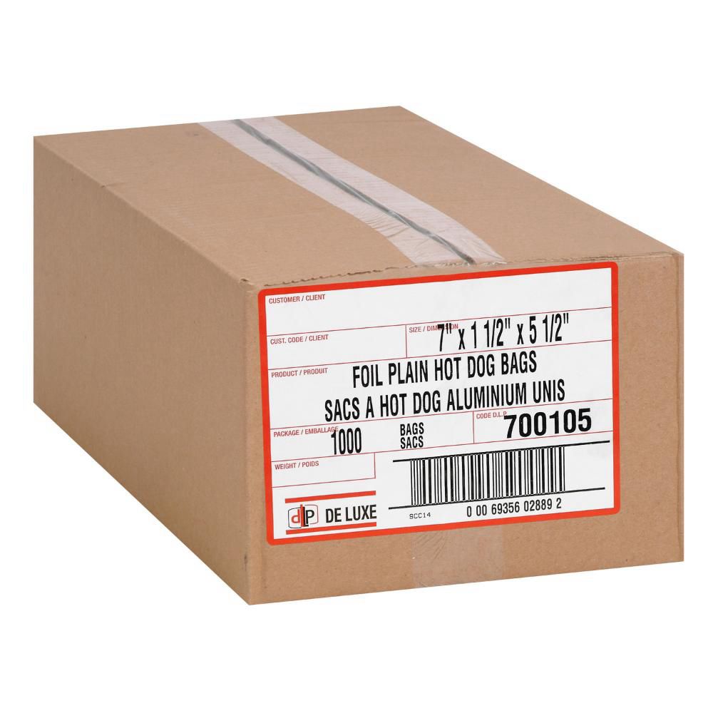 Deluxe Aluminum Foil Plain Hot Dog Bag, 7 X 1.5 X 5.5 In -- 1000 Per Case