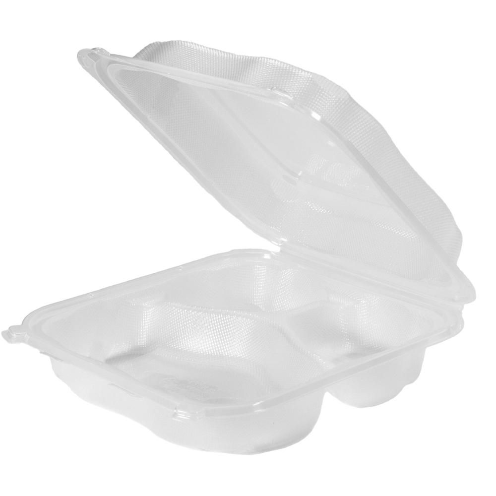 Genpak Contenant Carré À Charnière À Trois Compartiments En Polypropylène Transparent De 9 X 9 Po, 75 Unités -- 2 Par Boîte