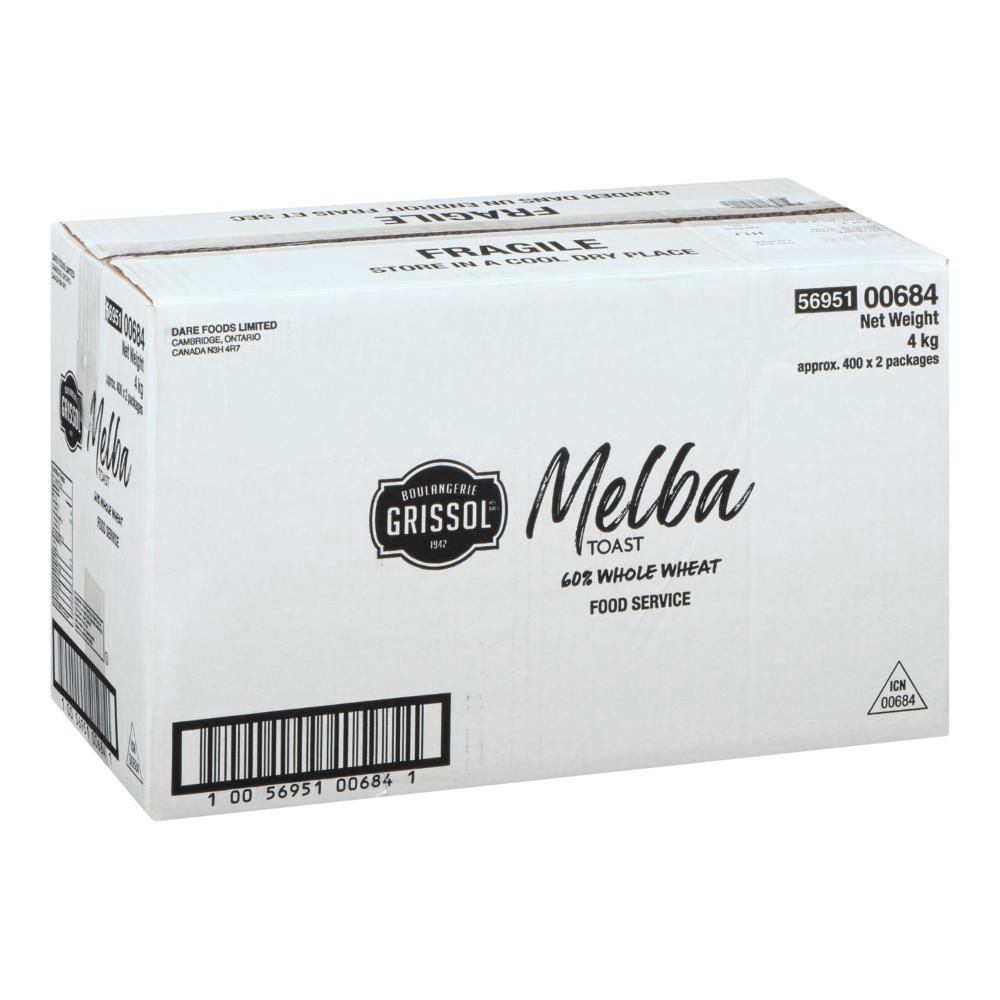 Grissol Whole Wheat Melba Toast, 2 Count -- 400 Per Case