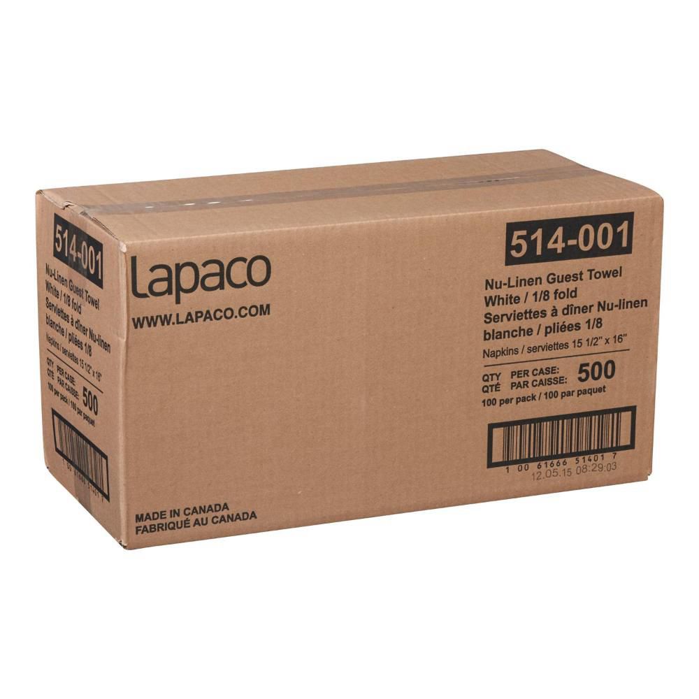 Lapaco Serviettes De Table Blanches Nu-linen, Pliées En 8, 100 Unités -- 5 Par Boîte