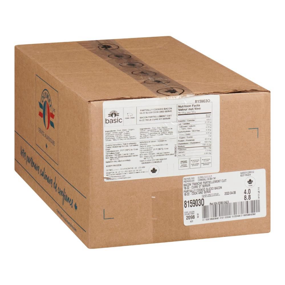 Olymel Basic 2 In Partially Cooked Bacon - Bulk, 4 Kg