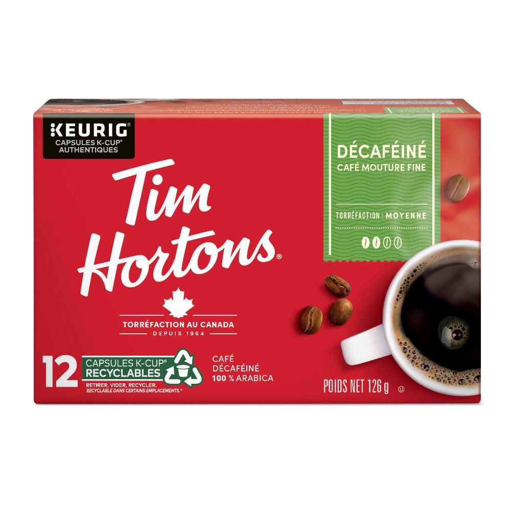 Tim Hortons Decaffeinated K Cup Coffee Capsules, 12 Count -- 6 Per Case